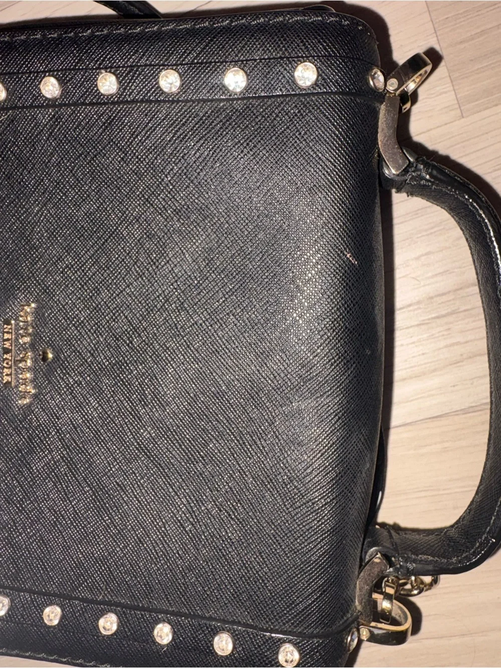 kate spade black stud-embellished crossbody with top handle
